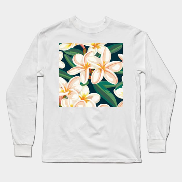 Enchanting White Blooms on Deep Green Leaves Long Sleeve T-Shirt by Sevendise